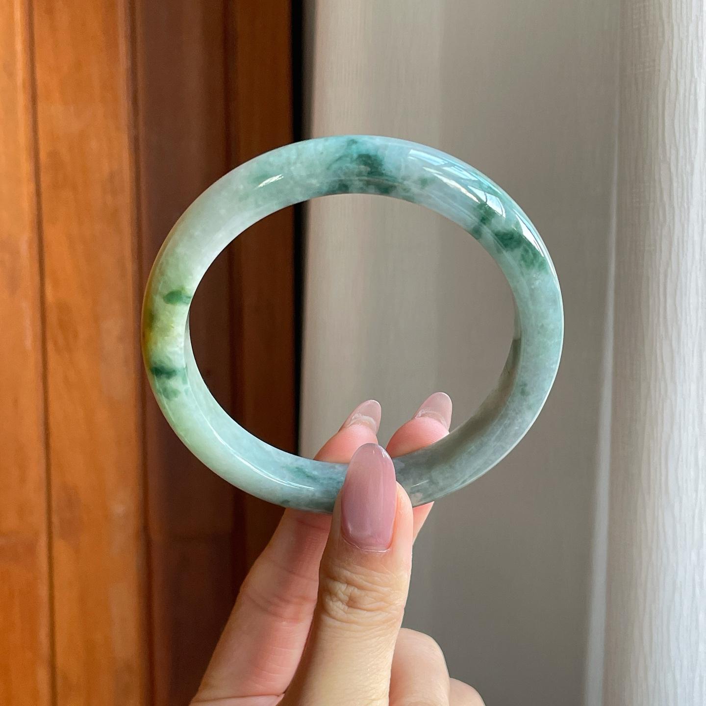 细糯冰飘花翡翠特色平安镯（64mm）（yc286506）