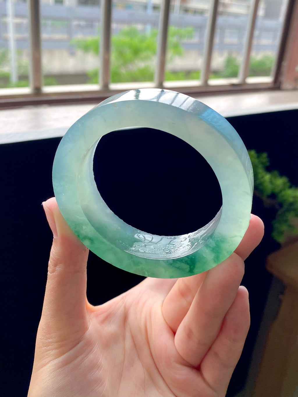 冰种翡翠飘兰花手镯毛胚yc165456