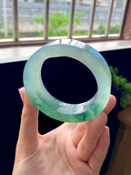 冰种翡翠飘兰花手镯毛胚yc165456