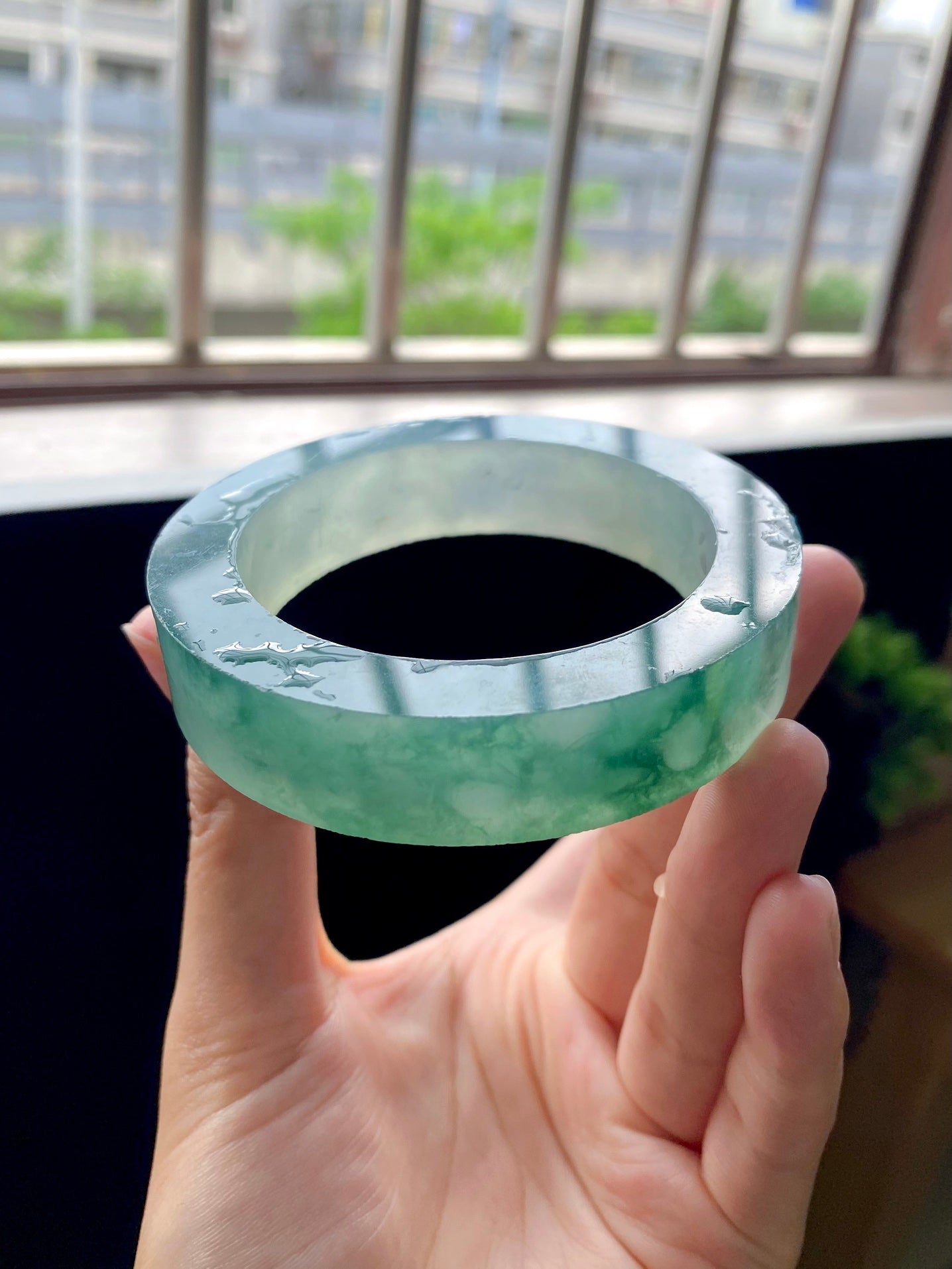 冰种翡翠飘兰花手镯毛胚yc165456