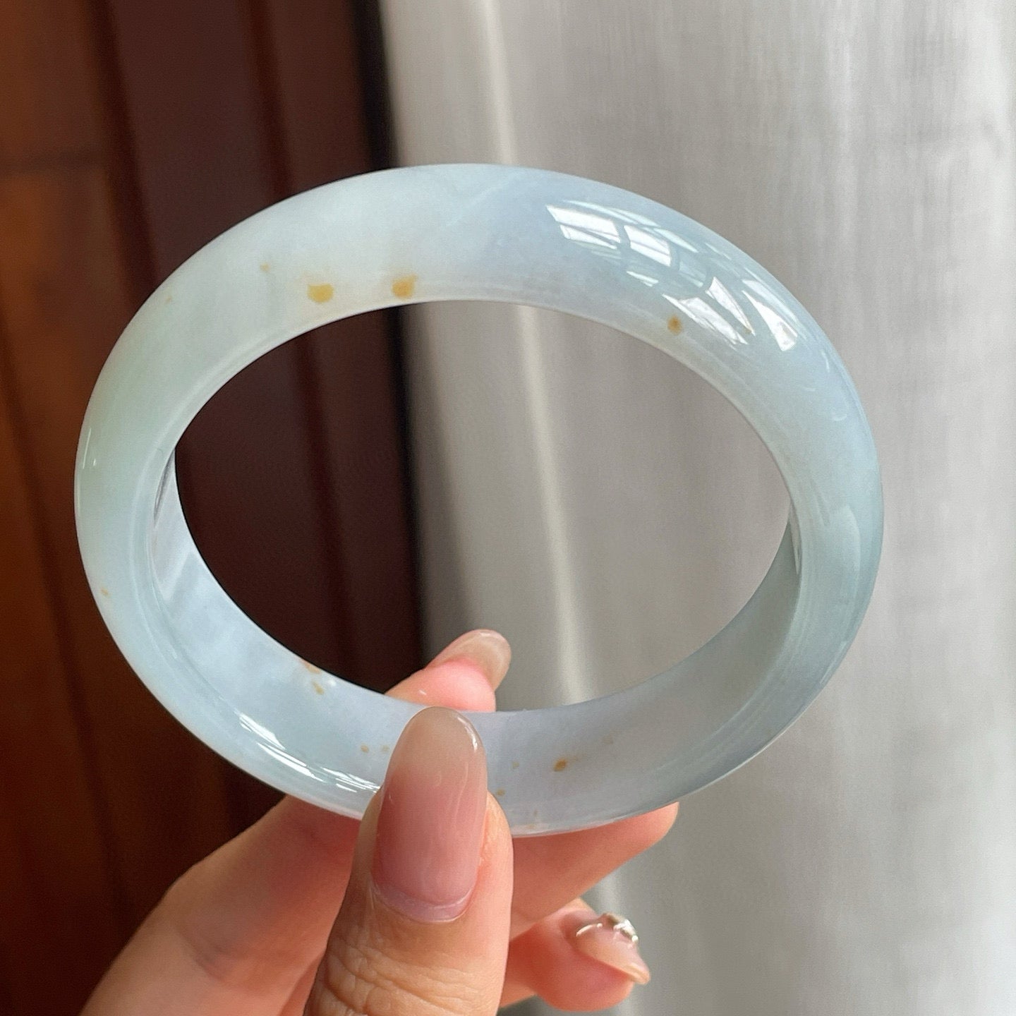 糯冰种带底色洒金翡翠平安镯（57mm）