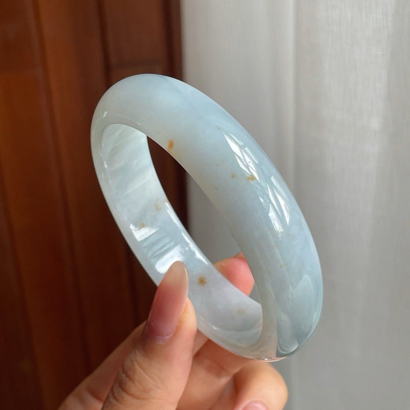 糯冰种带底色洒金翡翠平安镯（57mm）