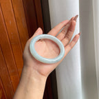 糯种带乌鸡花翡翠圆条手镯（57.8mm）