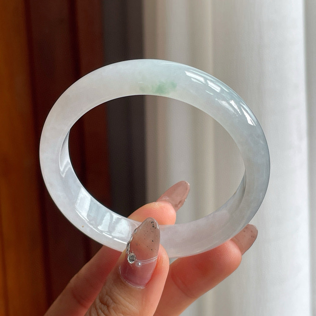 糯冰种飘花翡翠平安镯（57.3mm）