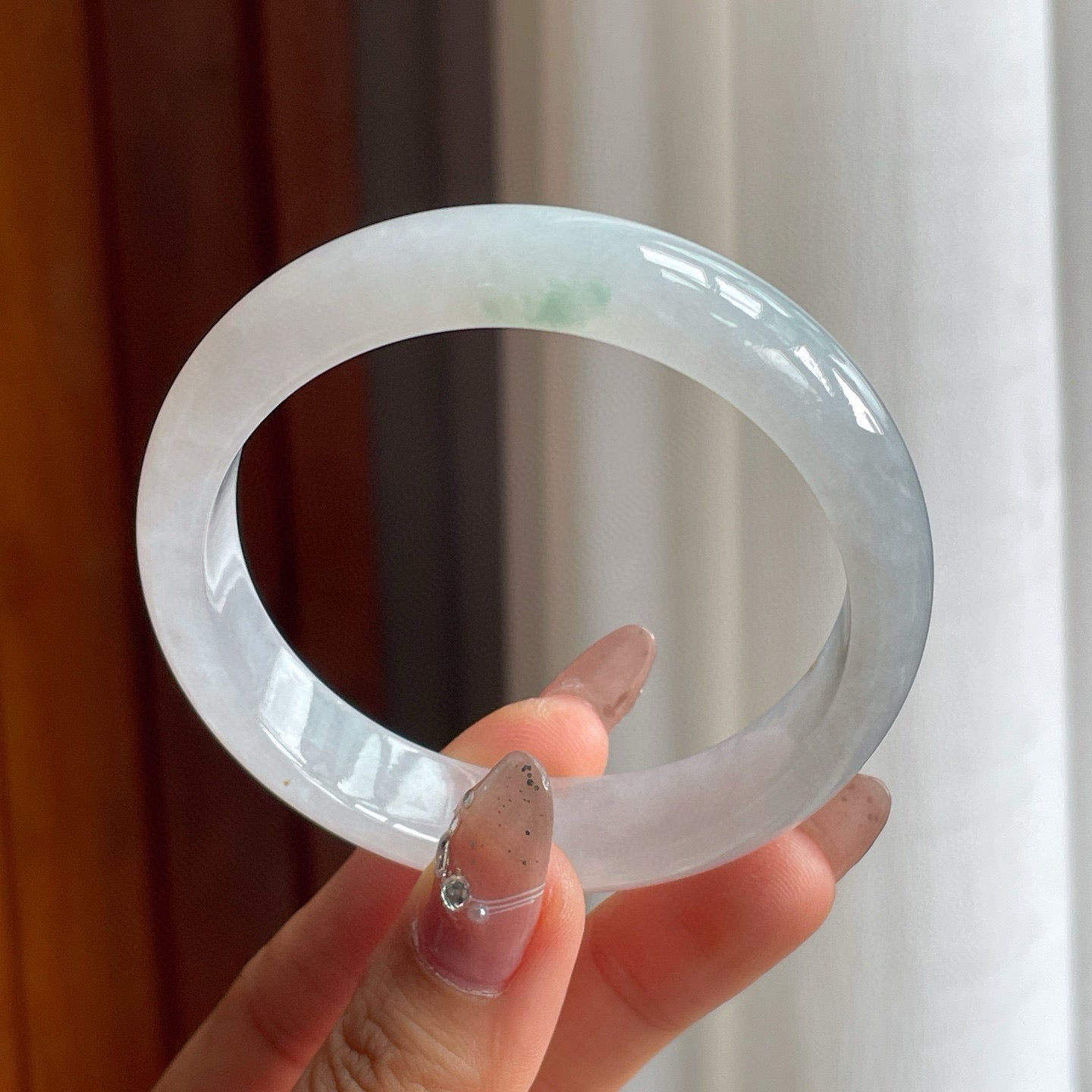 糯冰种飘花翡翠平安镯（57.3mm）