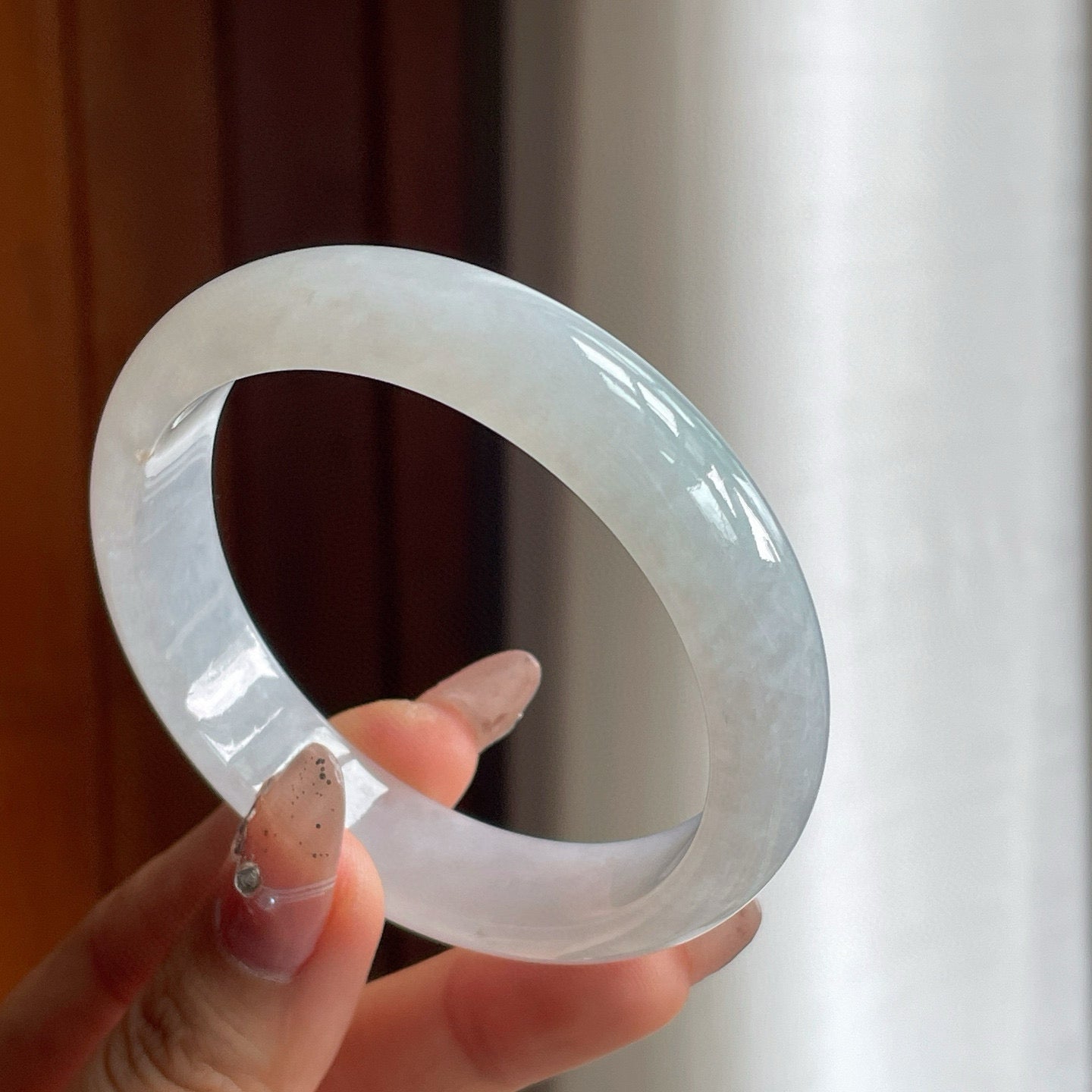 糯冰种飘花翡翠平安镯（57.3mm）