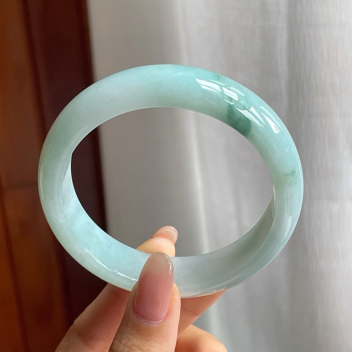 糯冰种飘花翡翠平安镯（57mm）