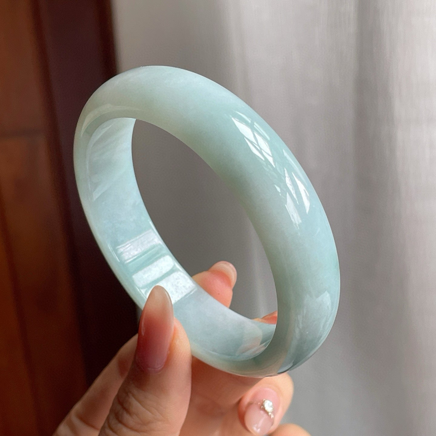糯冰种飘花翡翠平安镯（57mm）