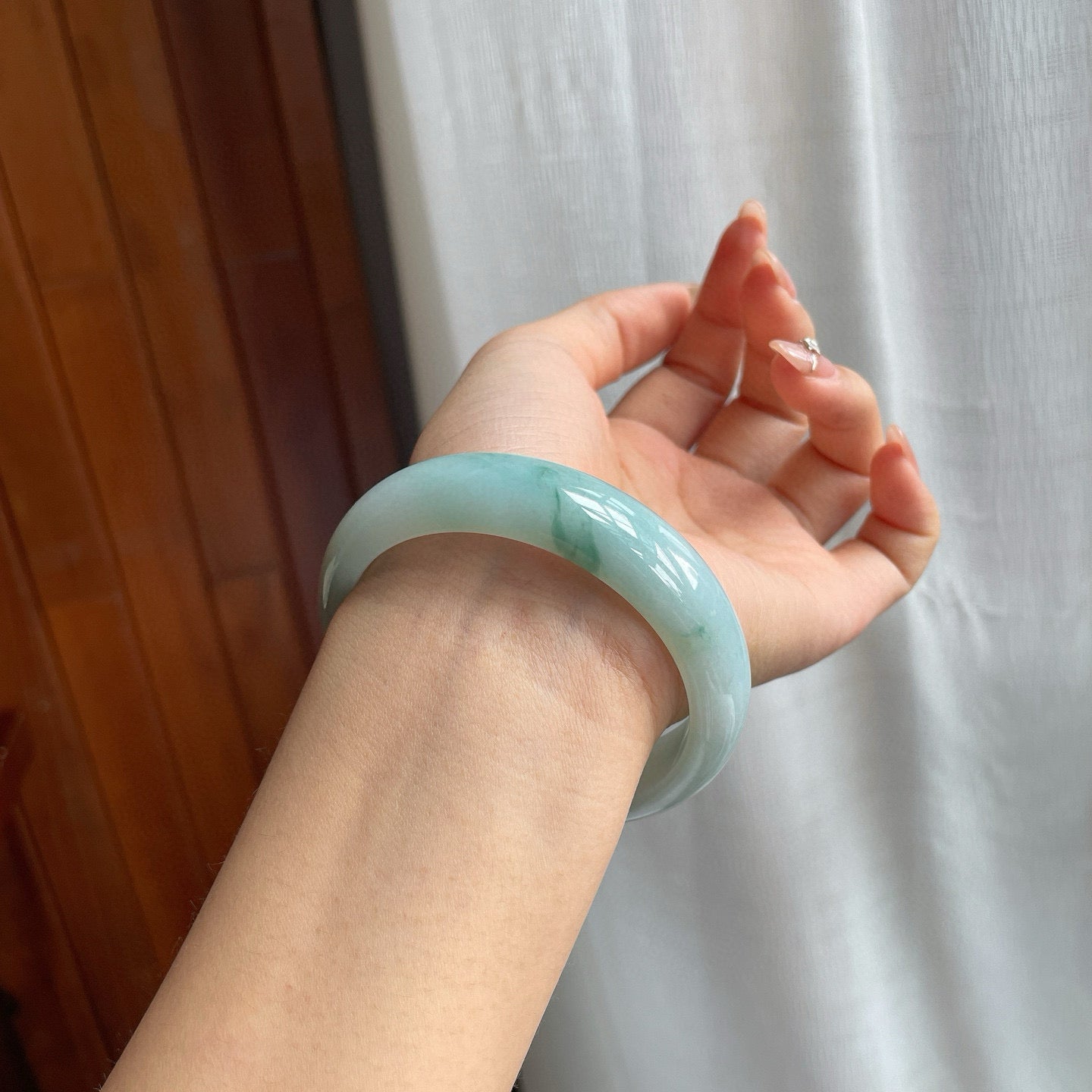 糯冰种飘花翡翠平安镯（57mm）