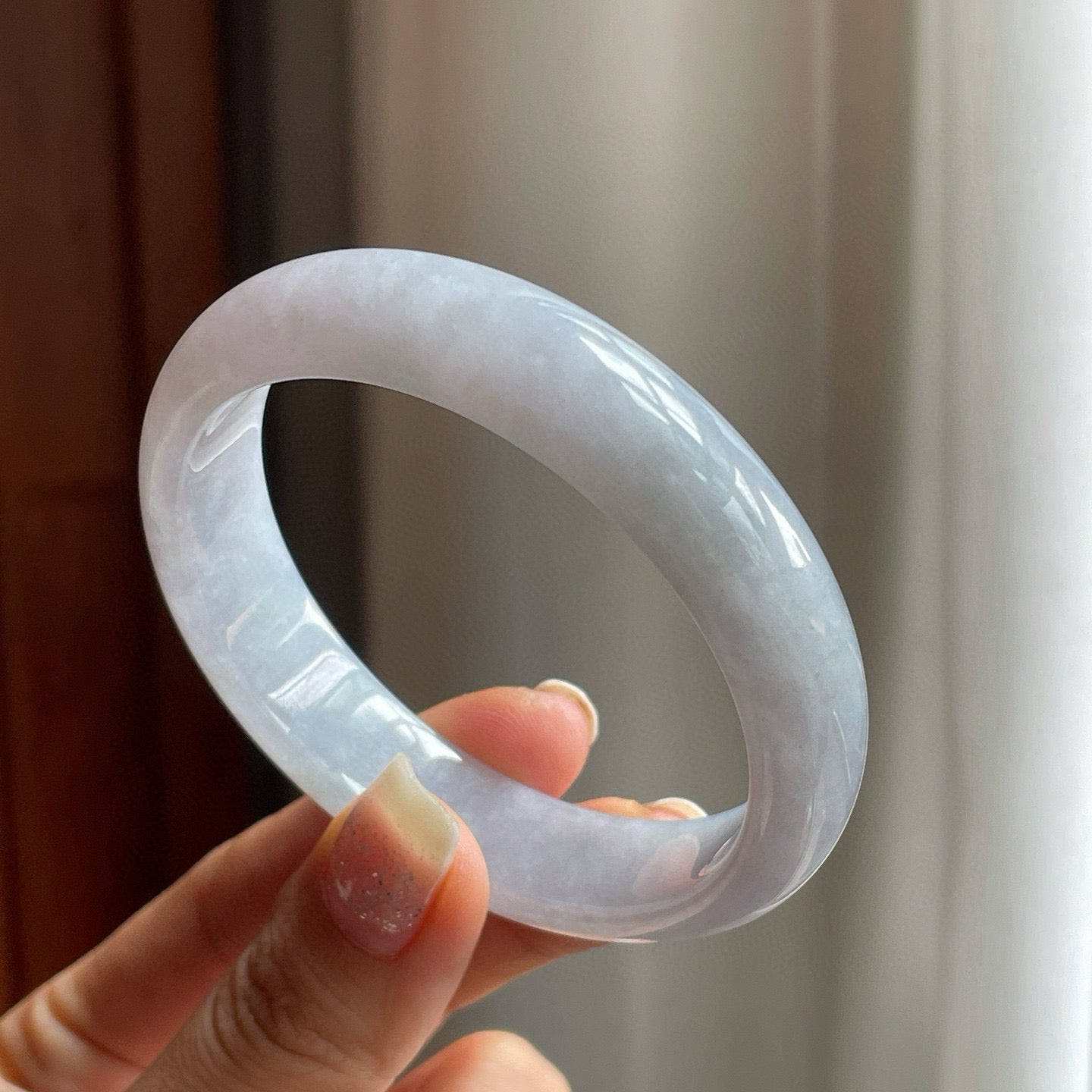 糯冰淡底色翡翠平安镯（57mm）