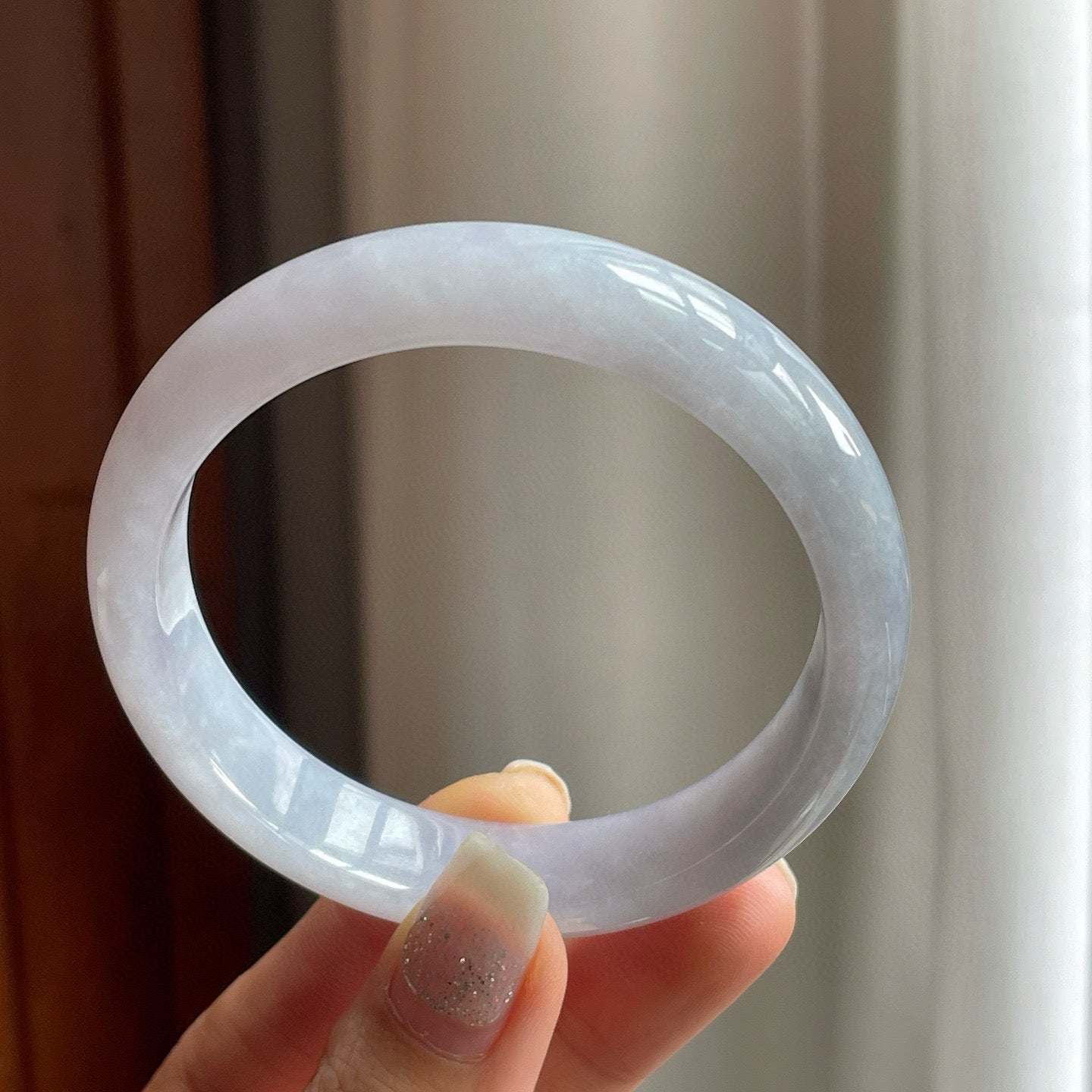 糯冰淡底色翡翠平安镯（57mm）