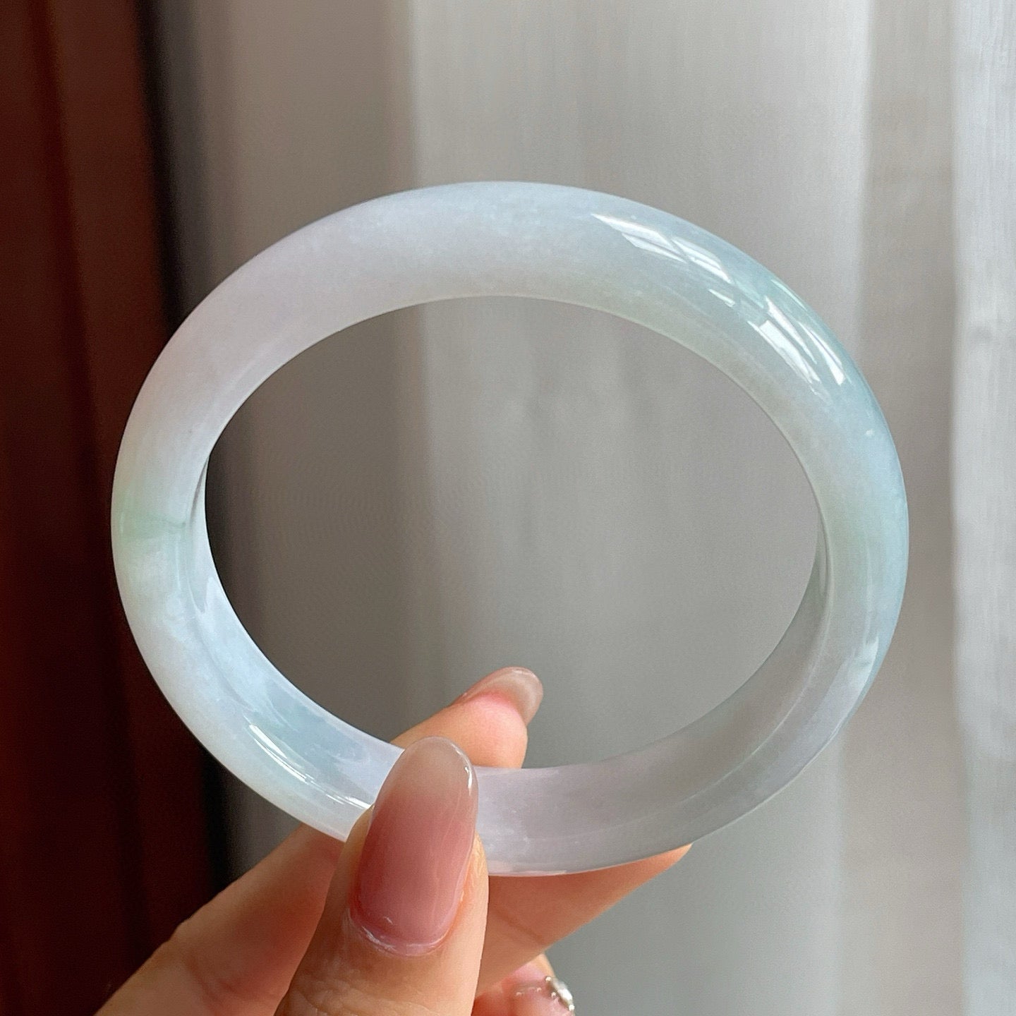 糯冰种飘花翡翠平安镯（57mm）