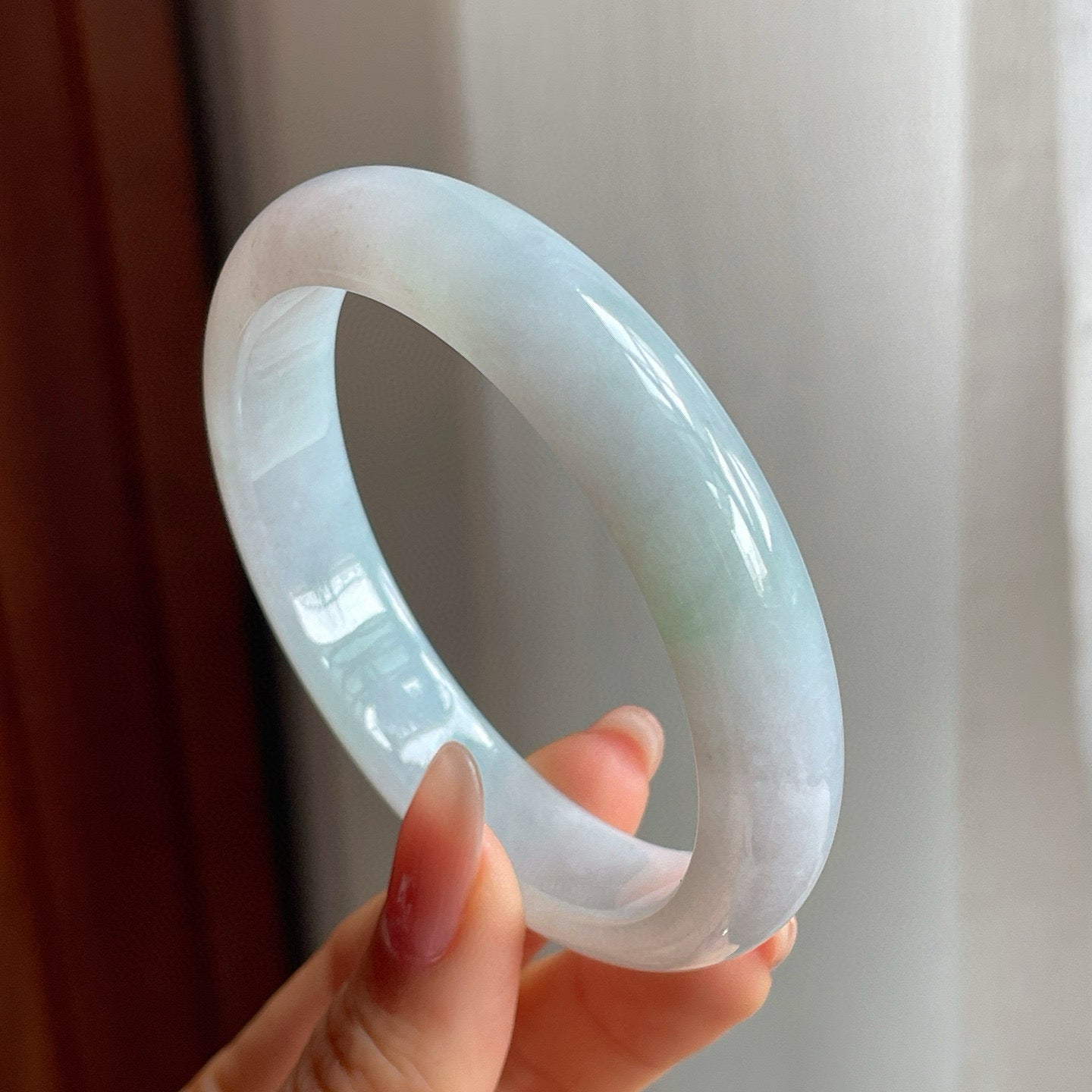 糯冰种飘花翡翠平安镯（57mm）