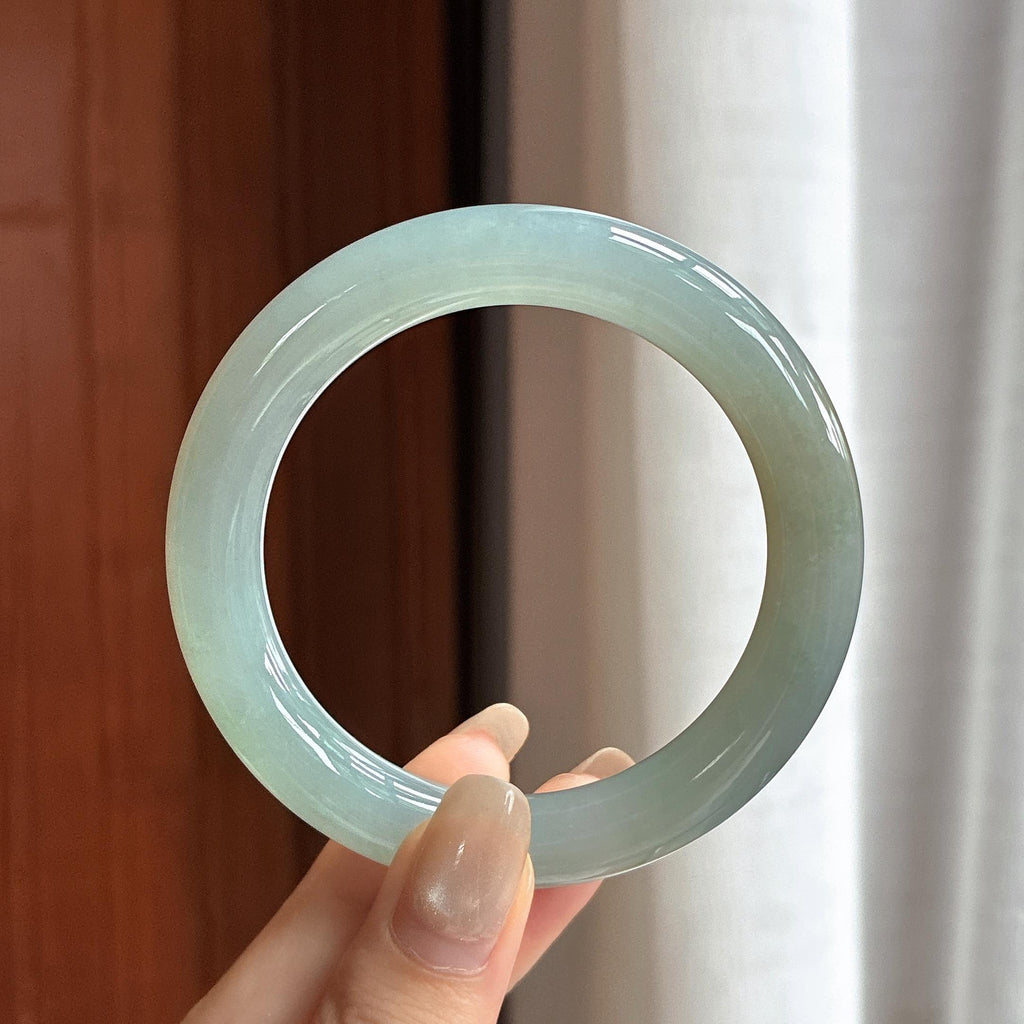 细糯种晴底飘黄圆条手镯 54圈 天然缅甸A货翡翠（yc457984）