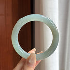 细糯种晴底飘黄圆条手镯 54圈 天然缅甸A货翡翠（yc457984）