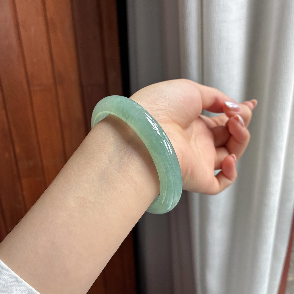 糯冰半山半水正圈平安镯 58圈 天然缅甸A货翡翠（yc525941）