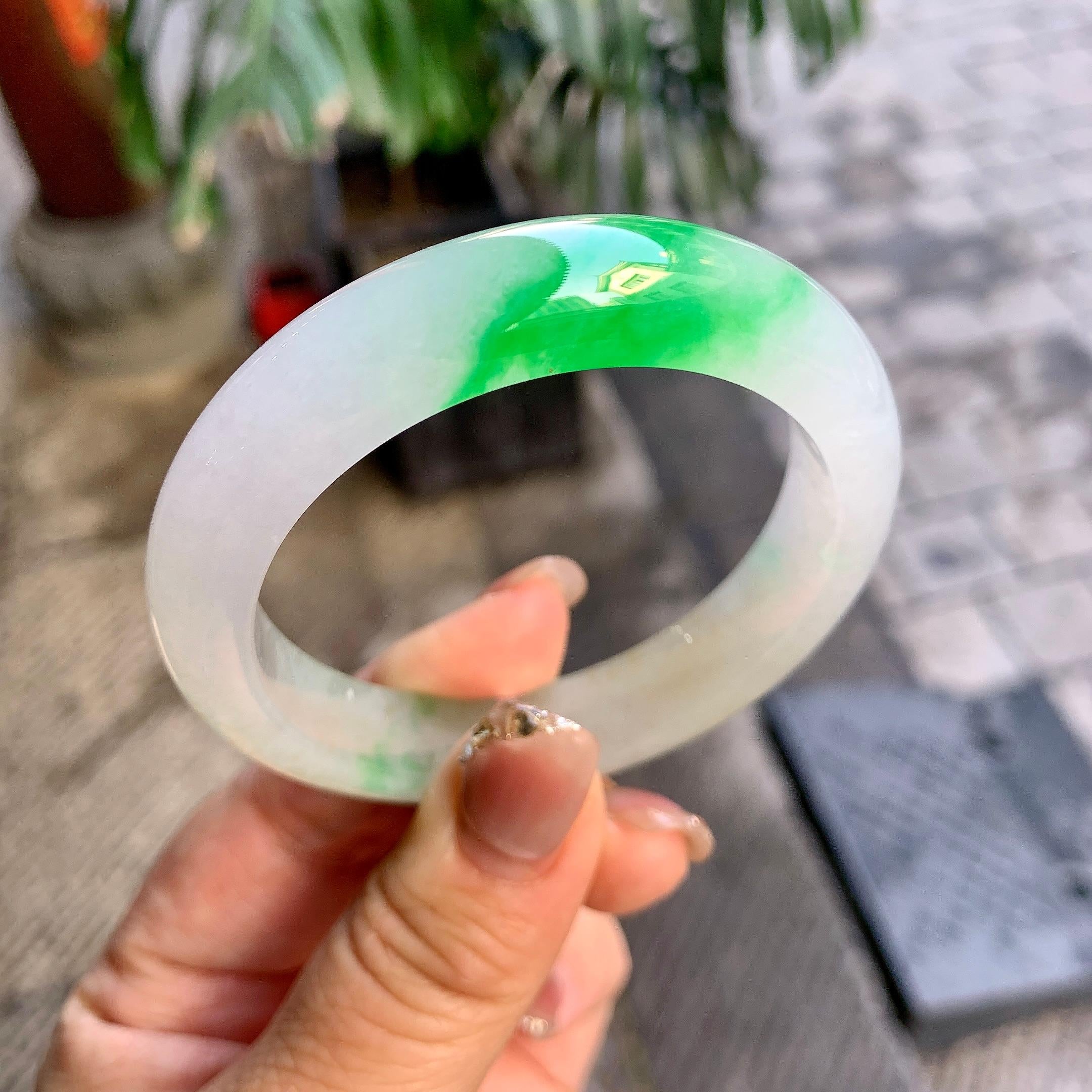 糯冰种飘阳绿平安镯（52mm）（yc292641）