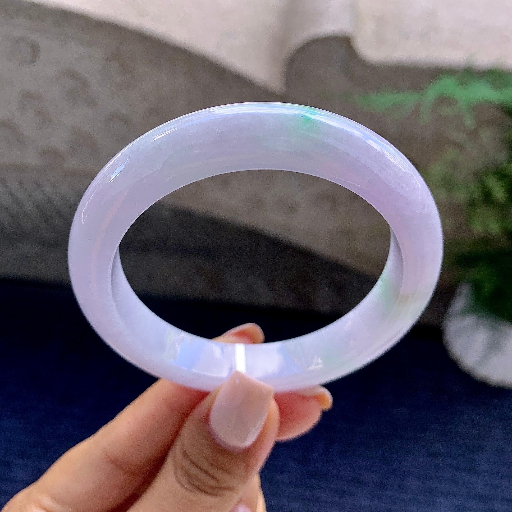 糯种紫罗兰飘绿平安镯（56.4mm）（yc223957）