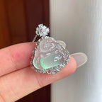 18k金钻镶冰玻种飘花翡翠佛公（yc263553）