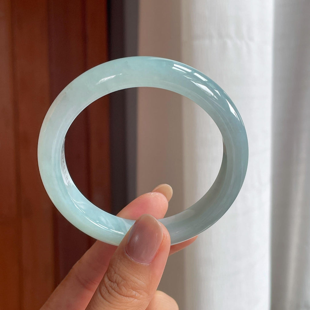 糯冰淡紫蓝底翡翠平安镯（58mm）（yc404830）