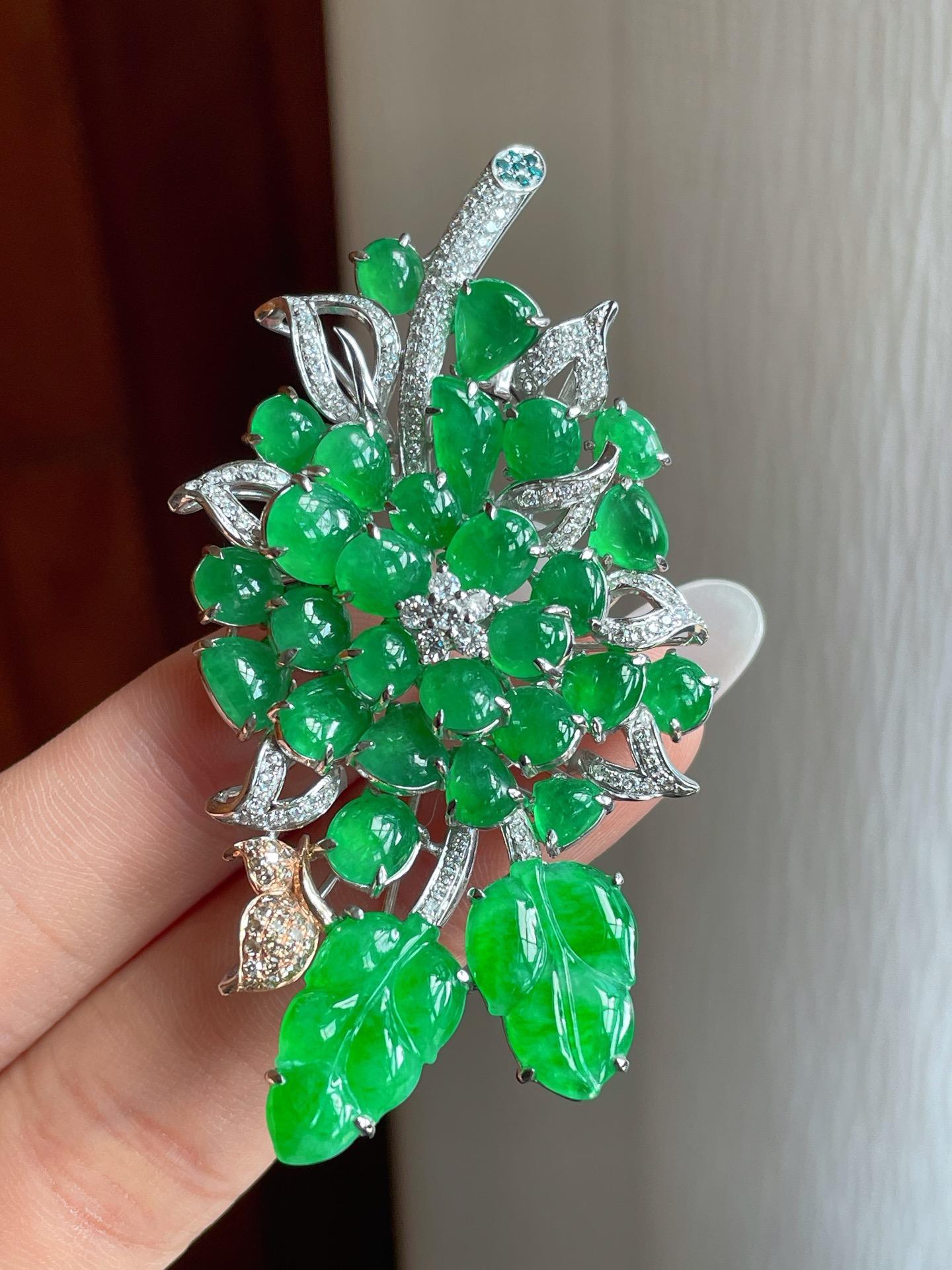18k金镶冰种满绿胸针（yc261415）