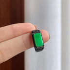 S925银镶糯种满绿翡翠马鞍戒指（yc284013）