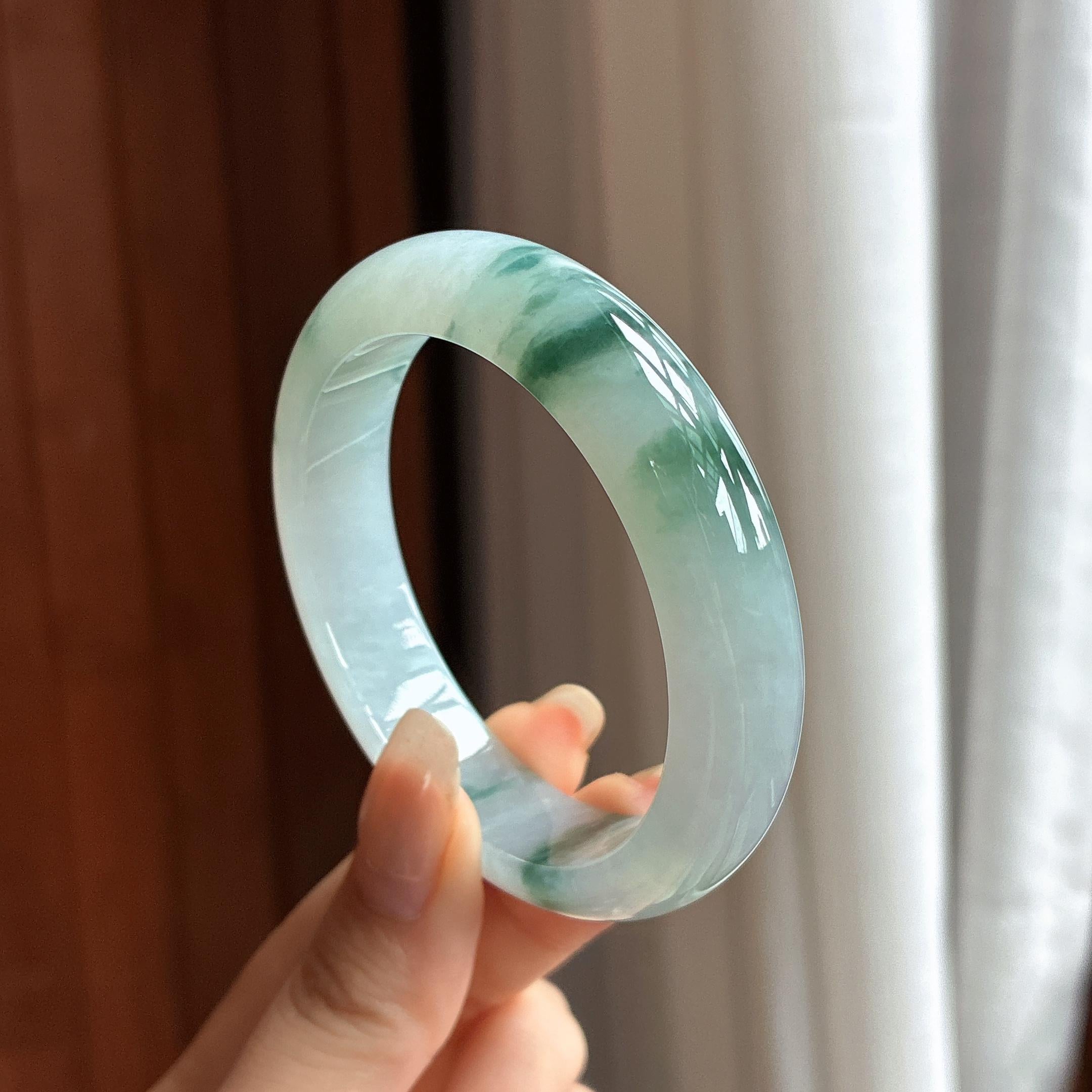 糯冰飘花正圈平安镯 52圈 天然缅甸A货翡翠（yc463289）