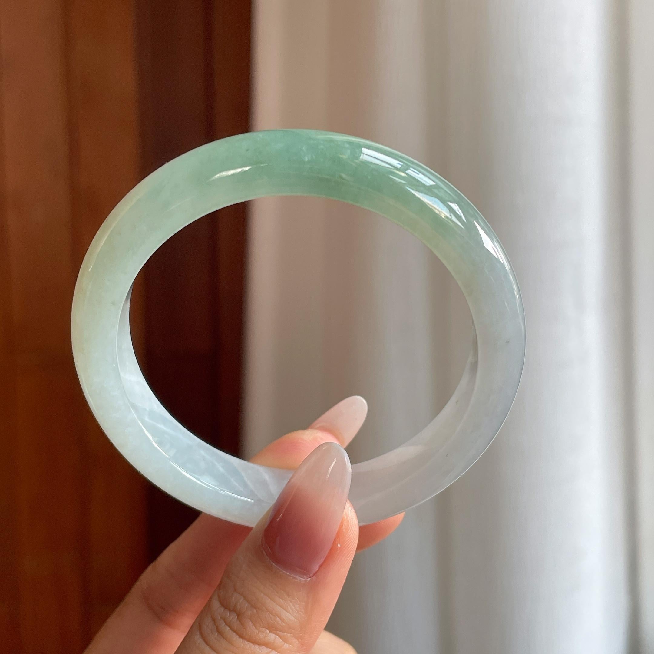 冰种半山半水翡翠平安镯（58mm）（yc295076）