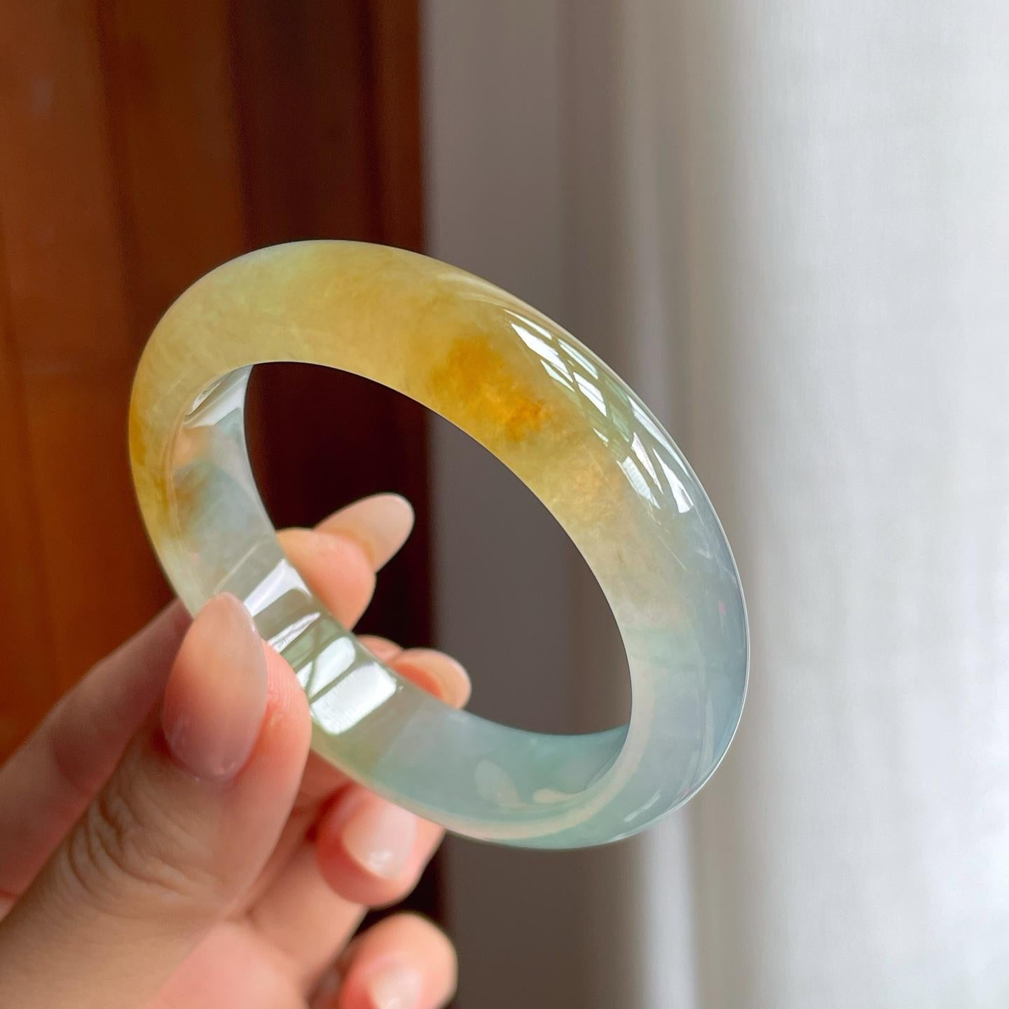 冰种黄翡翡翠平安镯（51mm）（yc240464）