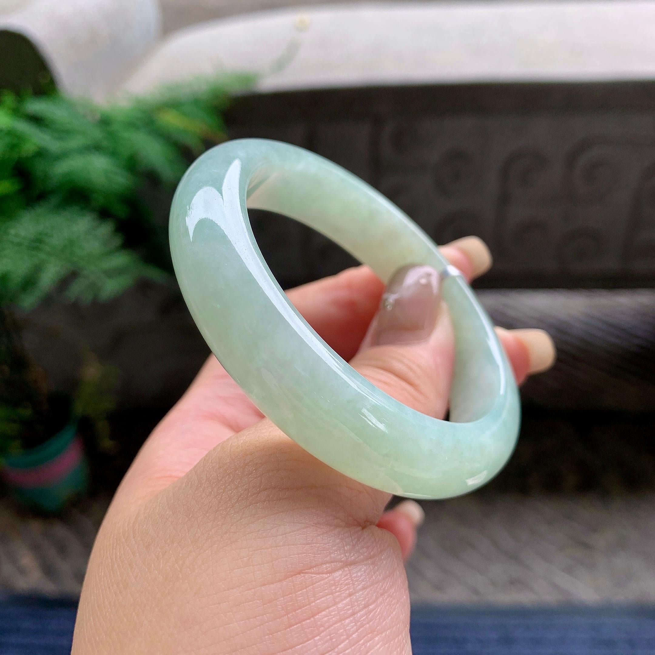 细糯种晴底洒金正圈平安镯 53圈口 天然缅甸A货翡翠（yc469515）