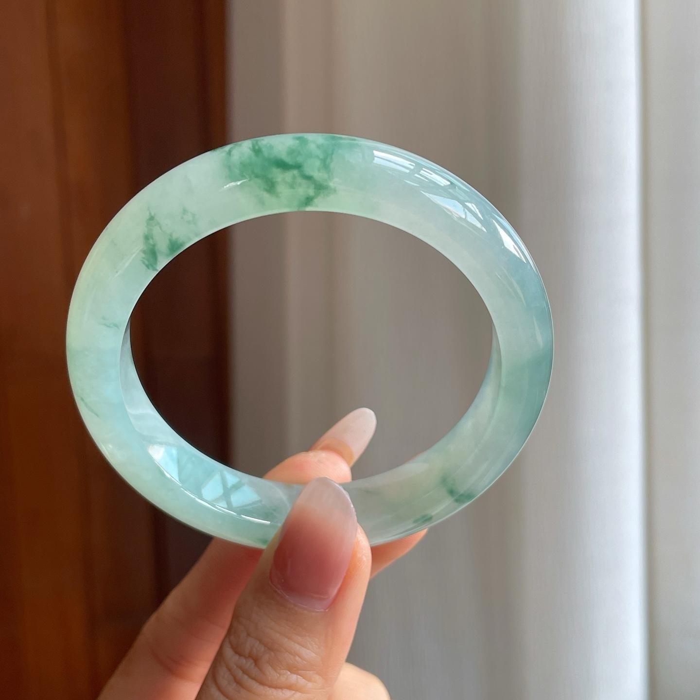 冰种飘花翡翠平安镯（56.3mm）（yc307041）