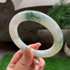 大圈口 细糯种飘绿花圆条手镯 58.8圈口 天然缅甸A货翡翠（yc383132）