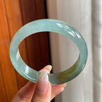 糯冰种湖水绿带黄翡翡翠平安镯（56mm）（yc216819）