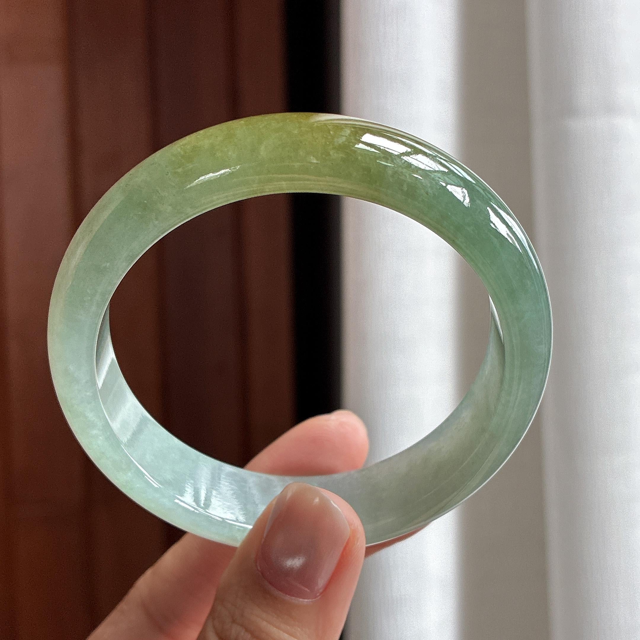 糯冰晴底带黄正圈平安镯 57圈 天然缅甸A货翡翠（yc482280）