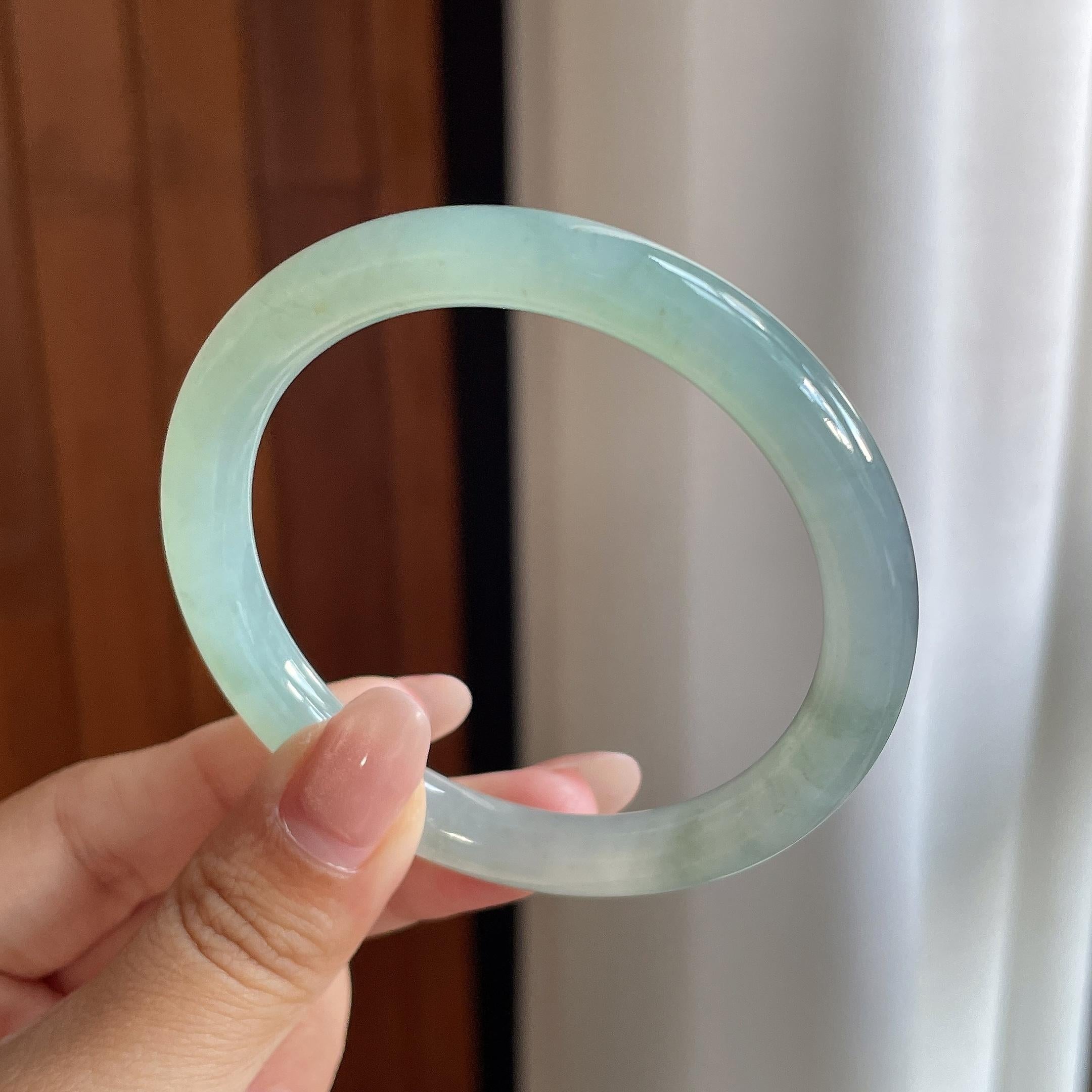 糯冰晴底圆条手镯 53圈 天然缅甸A货翡翠（yc698778）