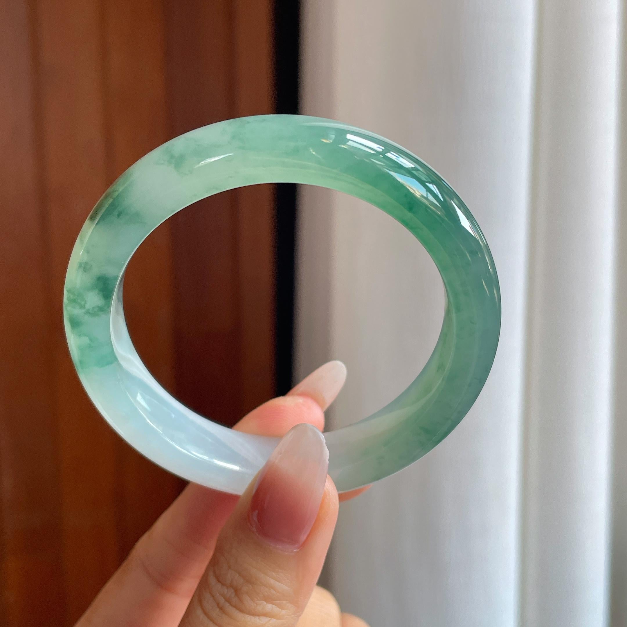 冰种飘花翡翠平安镯56mm（yc302420）