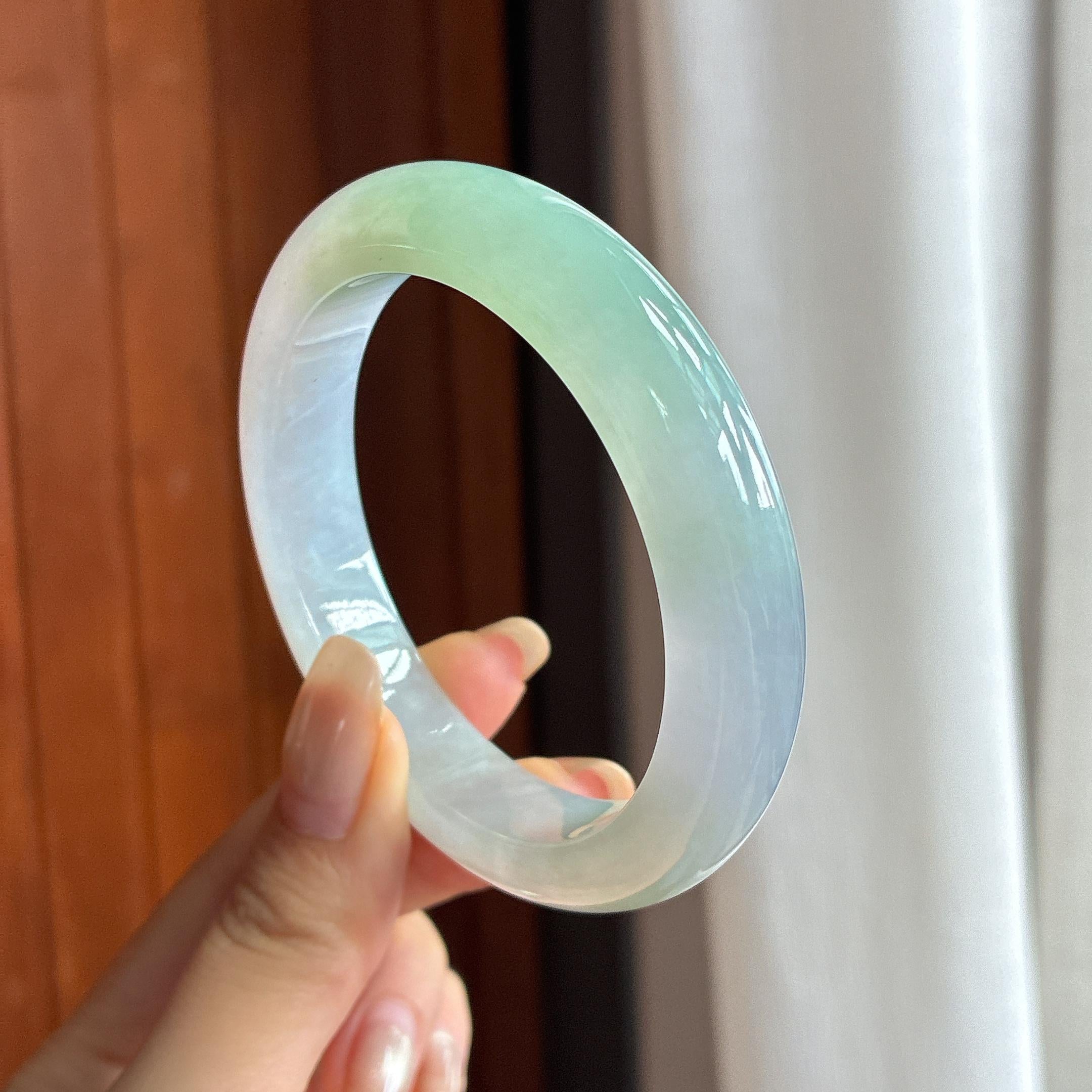 糯冰晴底正圈平安镯 56圈 天然缅甸A货翡翠（yc457748）