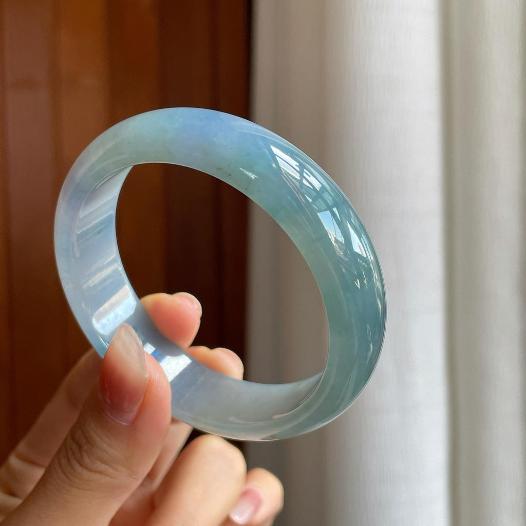 冰种蓝紫宽版翡翠平安镯（57.5mm）（yc325737）