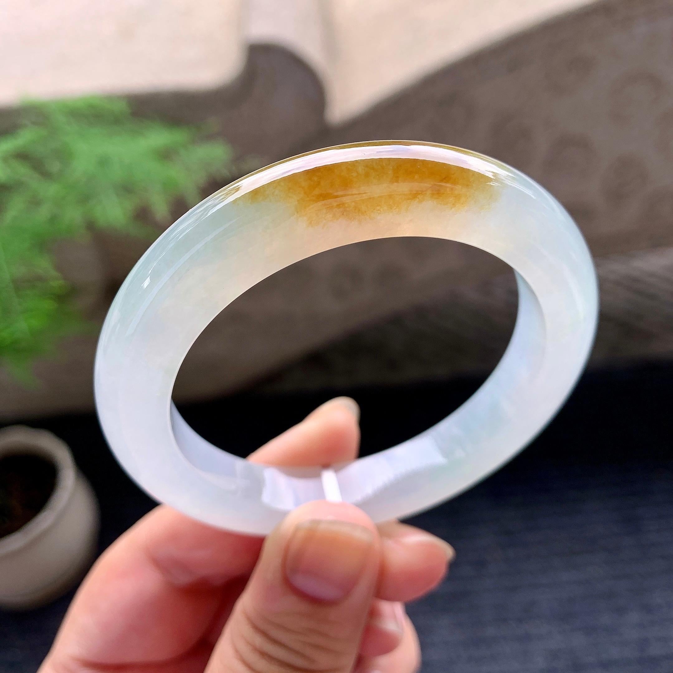 糯冰种飘黄翡平安镯（53.3mm）（yc195923）