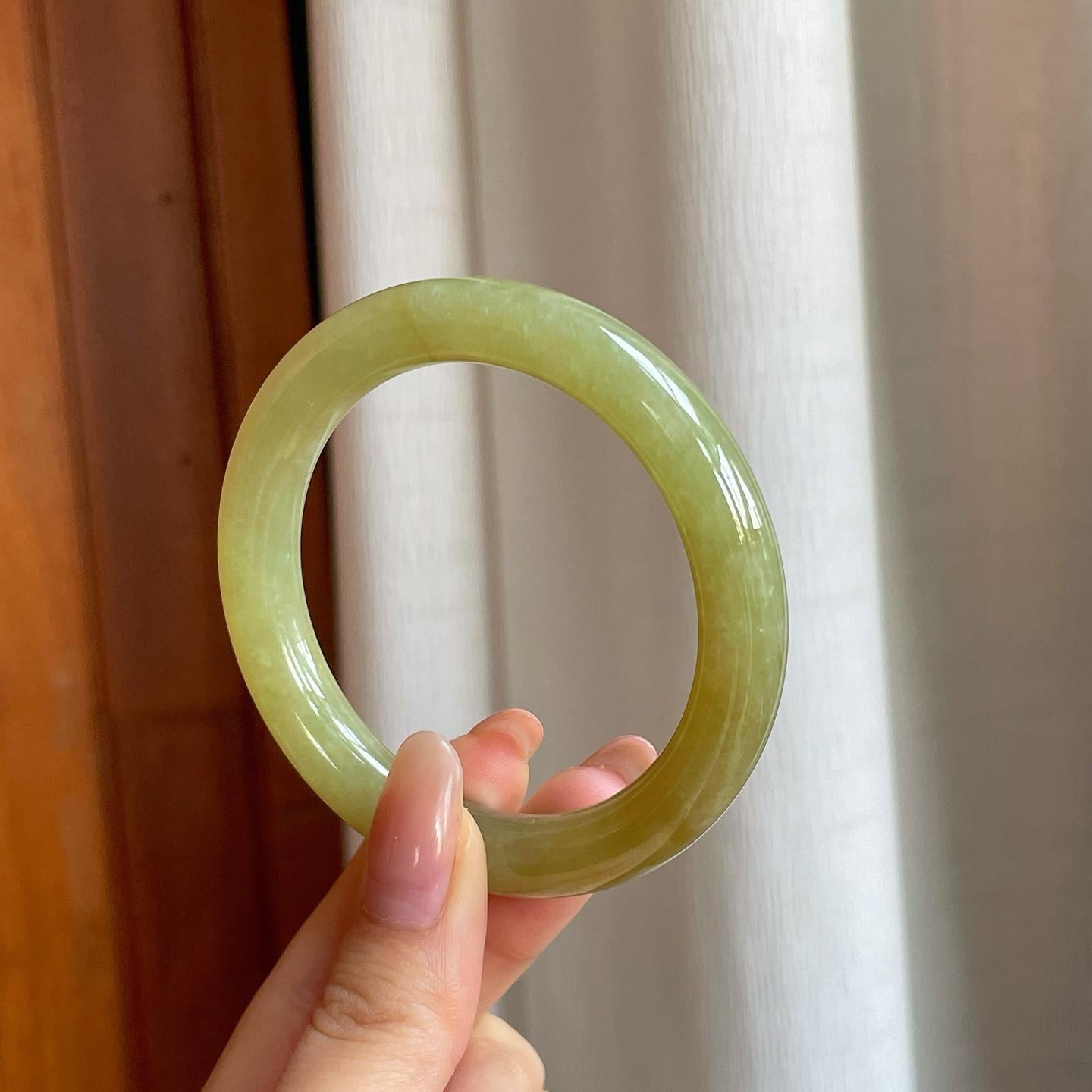 糯冰黄翡翡翠圆条手镯（53.8mm)（yc362668）
