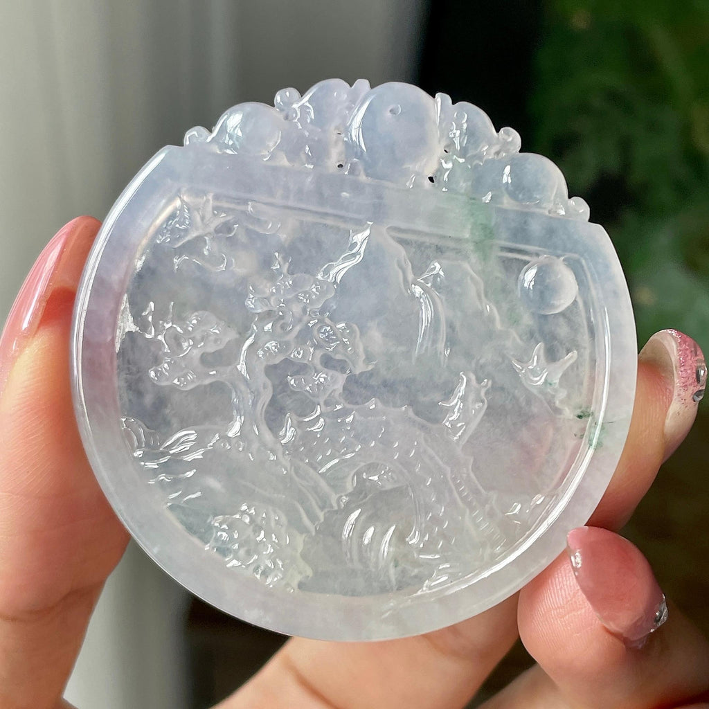 糯冰种飘花山水圆牌挂件        天然缅甸A货翡翠（yc427817）