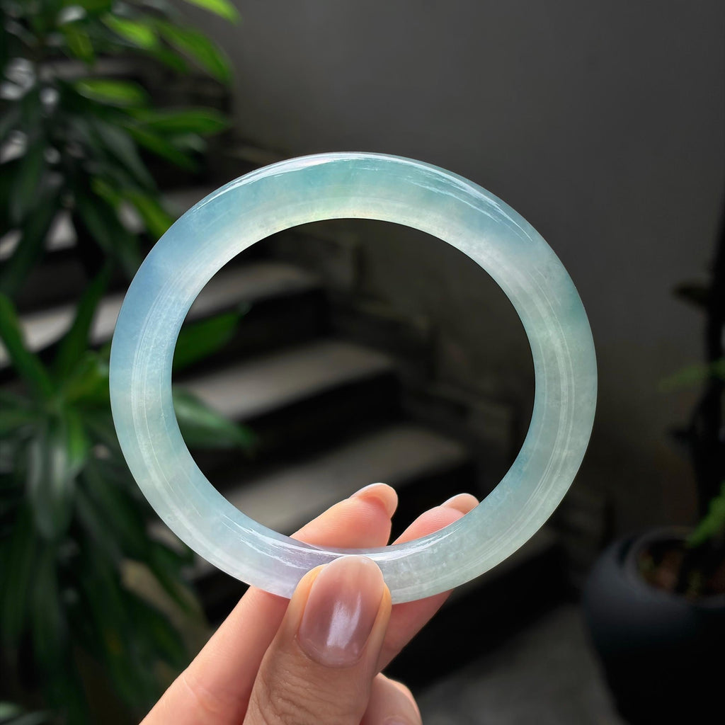冰种带一抹紫特色圆条手镯 56圈 天然缅甸A货翡翠（yc522261）