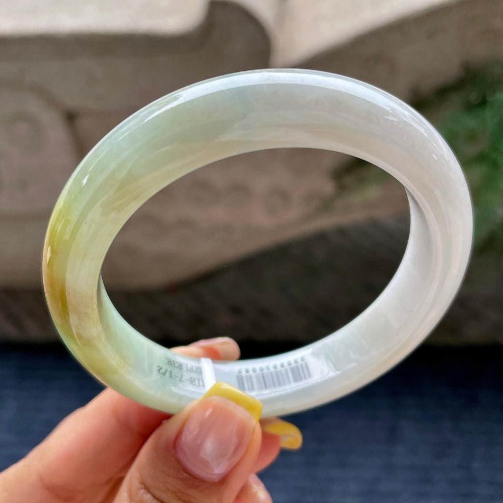 细糯种飘黄翡正圈平安镯57.1圈       天然缅甸A货翡翠（yc376054）