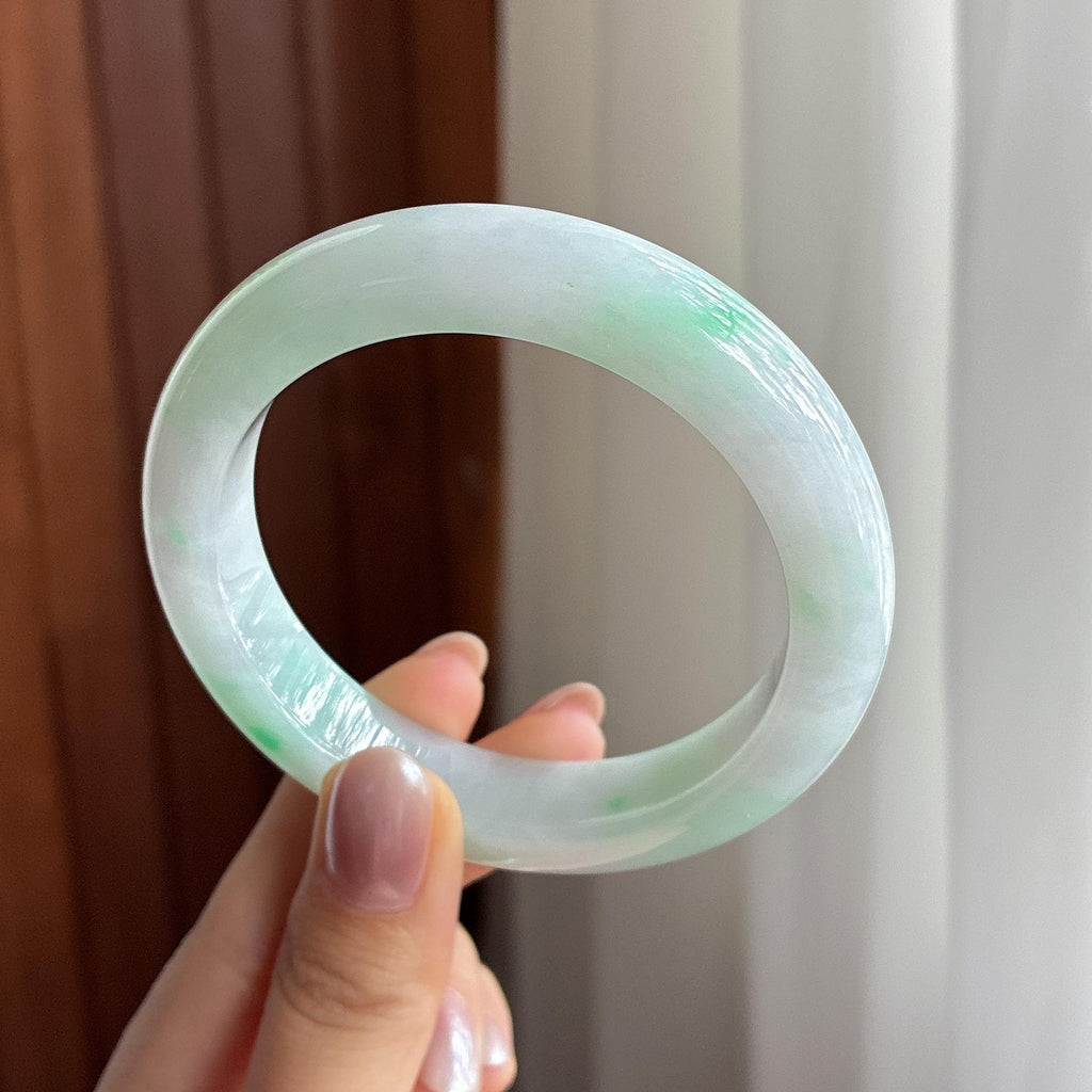 细糯种飘绿花正圈平安镯 57圈 天然缅甸A货翡翠（yc495417）