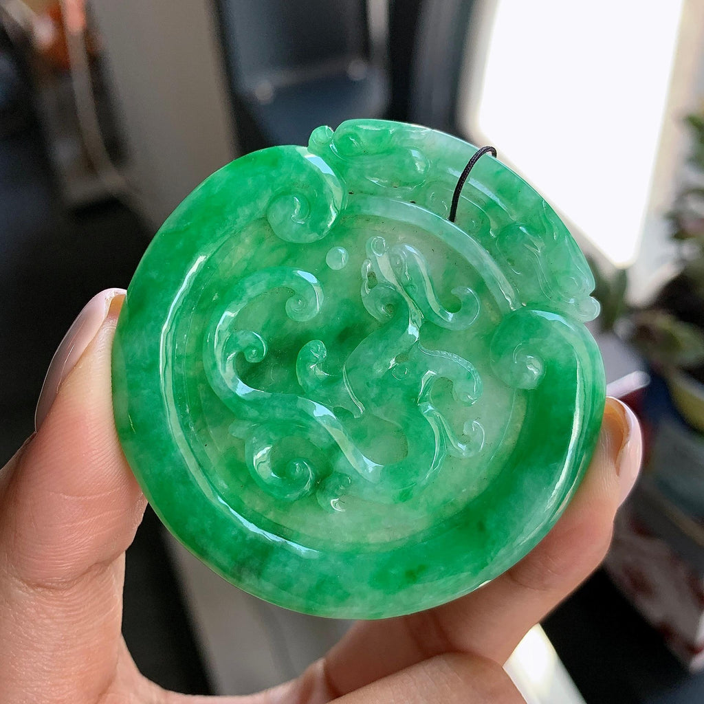 细糯种满绿龙凤牌挂件（yc214667）