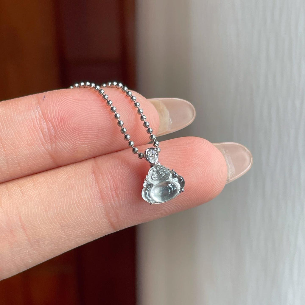 18k金镶玻璃种无色翡翠佛公（yc247156）