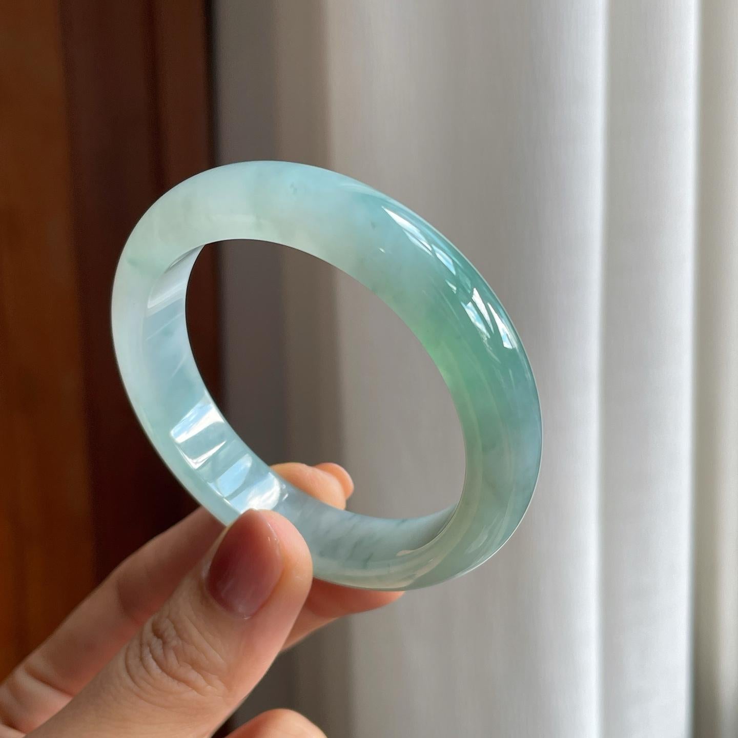 冰种飘花翡翠平安镯（52.5mm）（yc277382）