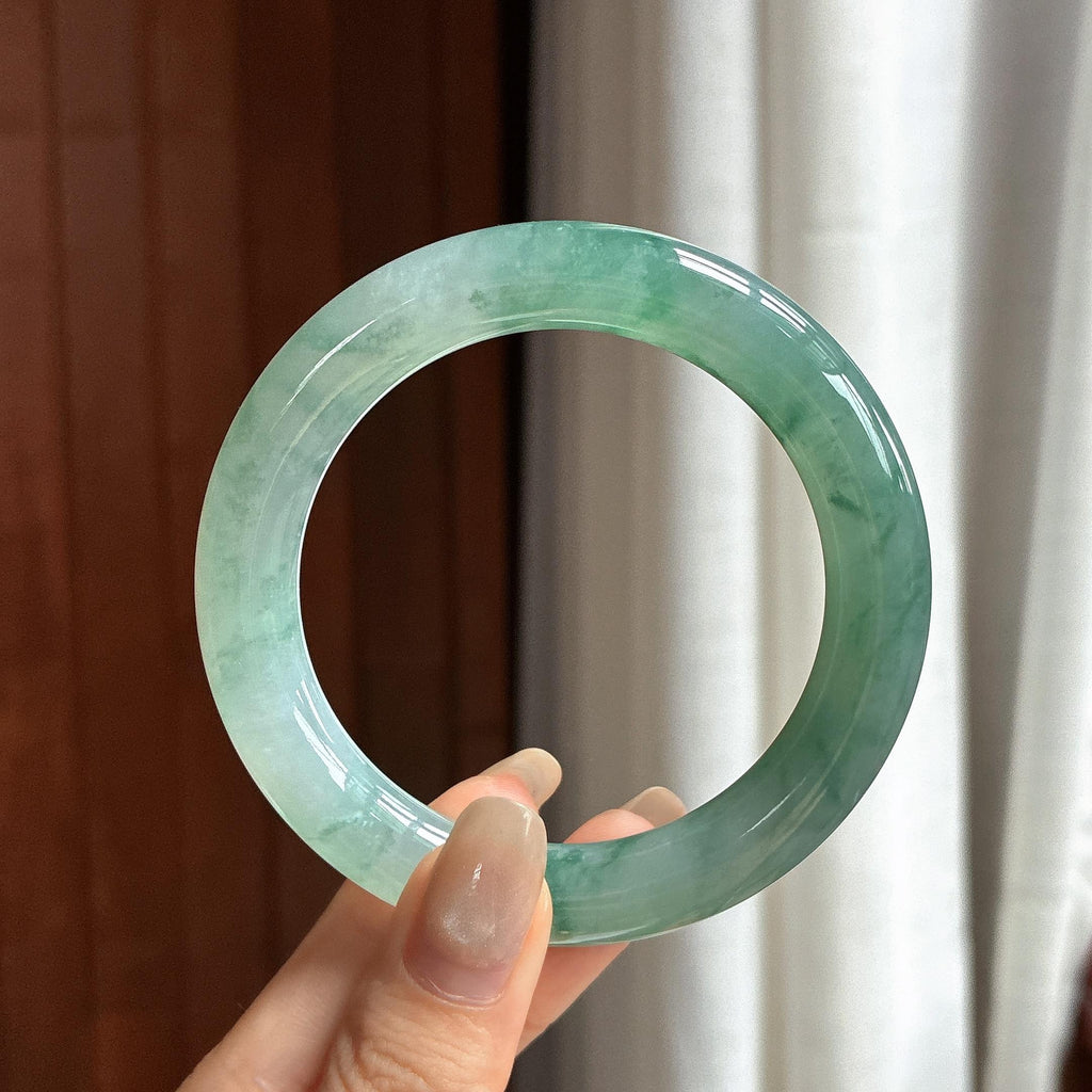 糯冰飘花圆条手镯 56圈 天然缅甸A货翡翠（yc461199）