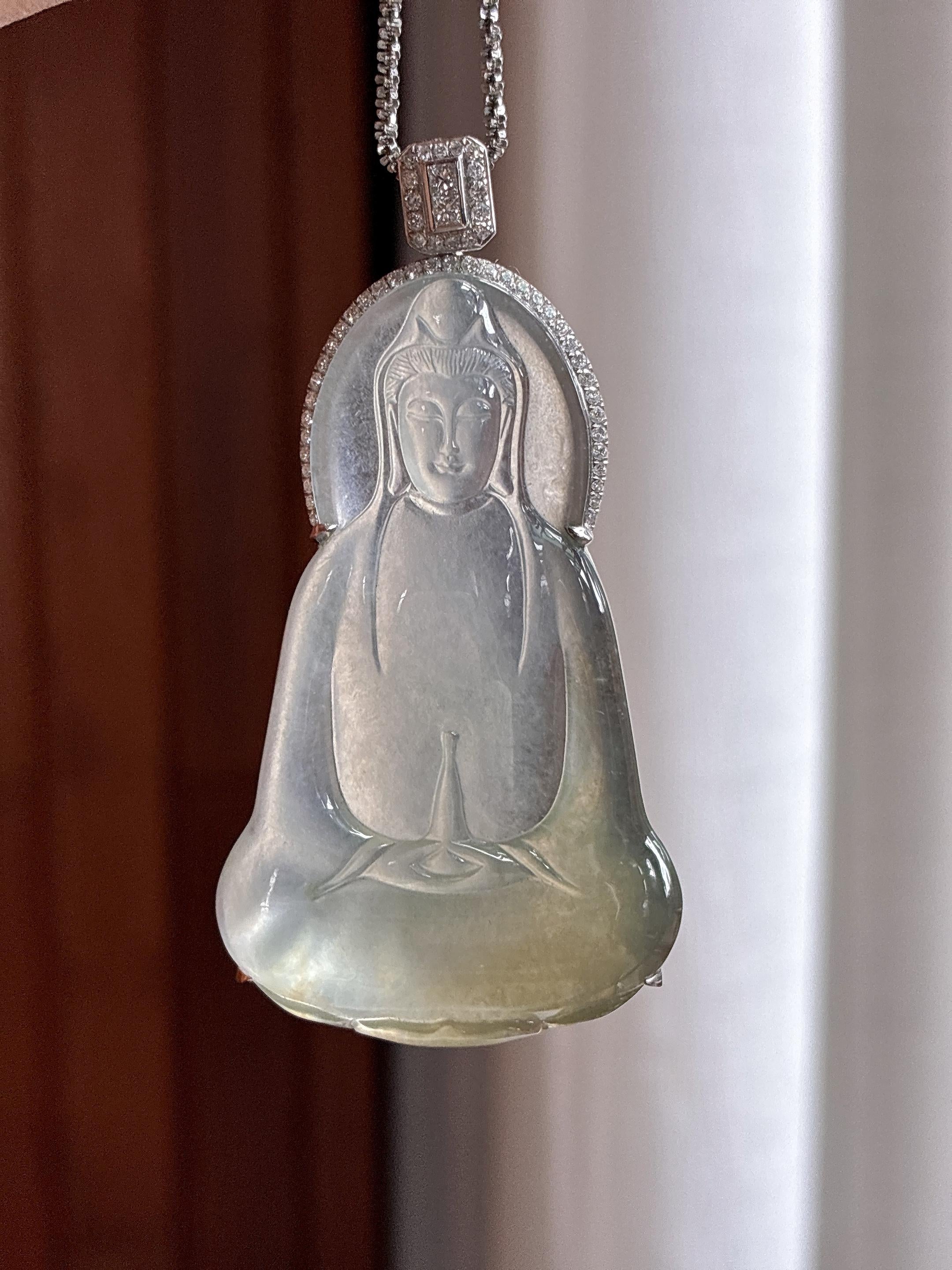 18k金镶冰种黄翡观音挂件 天然缅甸A货翡翠（yc484499）