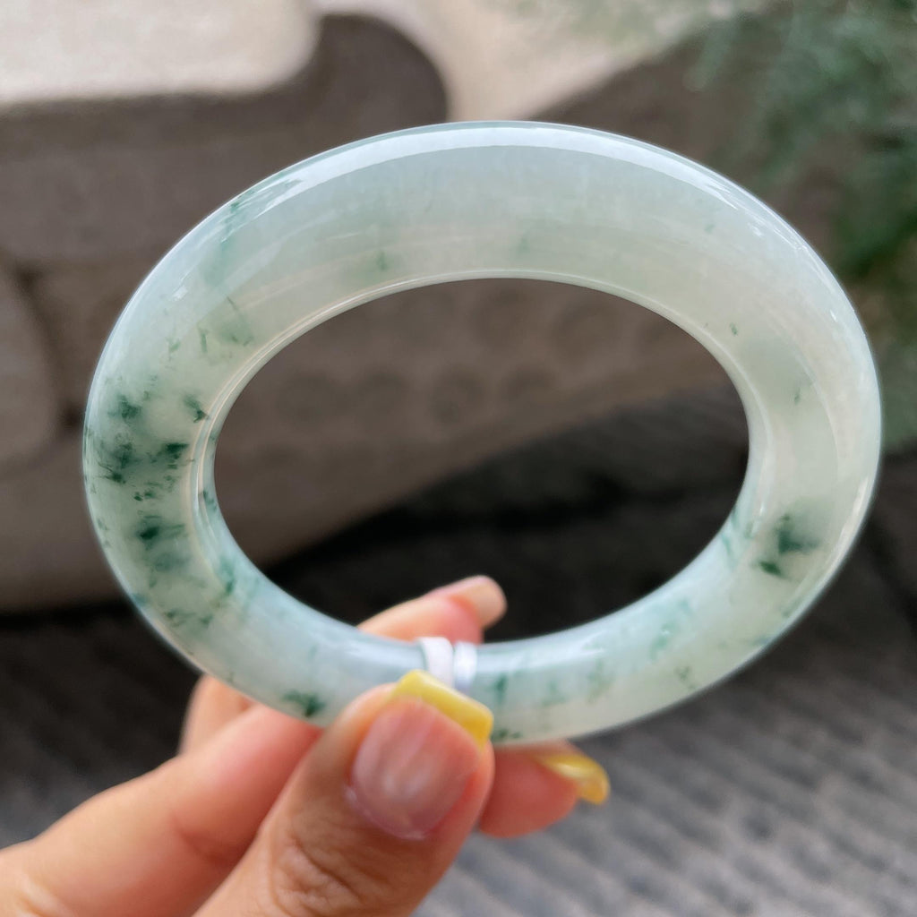 小圈口细糯种飘花圆条手镯53.7圈    天然缅甸A货翡翠（yc366518）
